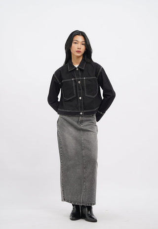 Contrast Stitch Collared Jacket