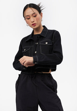 Contrast Stitching Long Sleeve Jacket