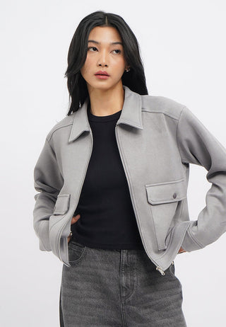 Loose Zippered Jacket with Collar