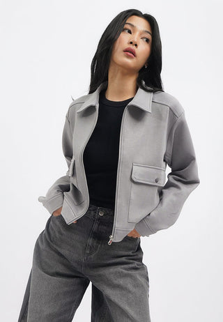 Loose Zippered Jacket with Collar