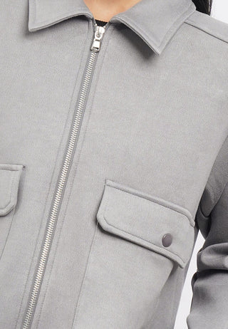 Loose Zippered Jacket with Collar