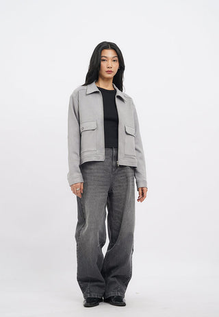 Loose Zippered Jacket with Collar
