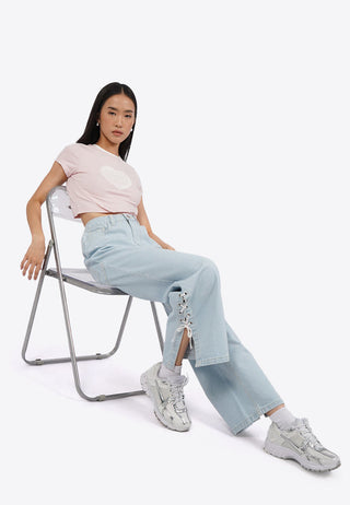 Side Slit Tied Up Denim Pants