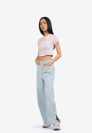 Side Slit Tied Up Denim Pants