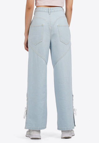 Side Slit Tied Up Denim Pants