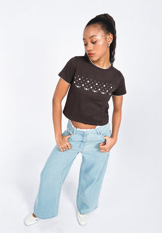 Denim Pants with Lace Trimmings