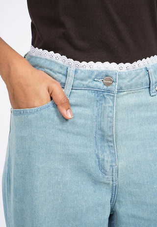 Denim Pants with Lace Trimmings