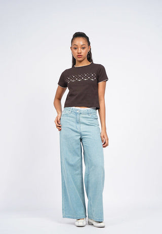 Denim Pants with Lace Trimmings