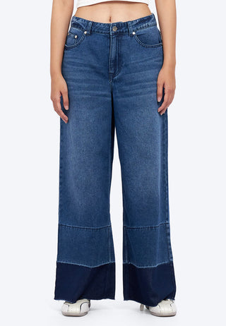Contrast Hem Wide Leg Jeans