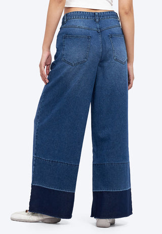 Contrast Hem Wide Leg Jeans