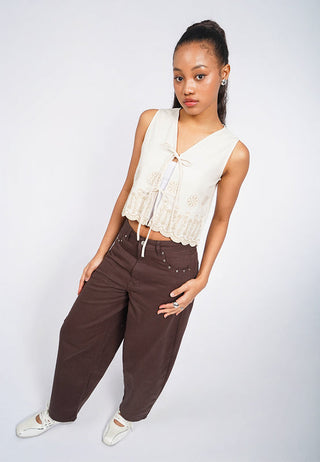 Barrel Denim Pants with Stud Details