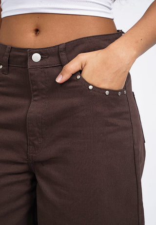 Barrel Denim Pants with Stud Details