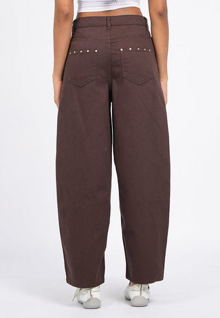Barrel Denim Pants with Stud Details