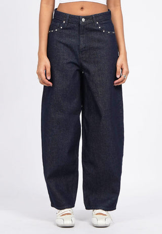 Barrel Denim Pants with Stud Details