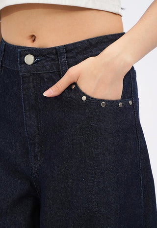 Barrel Denim Pants with Studs