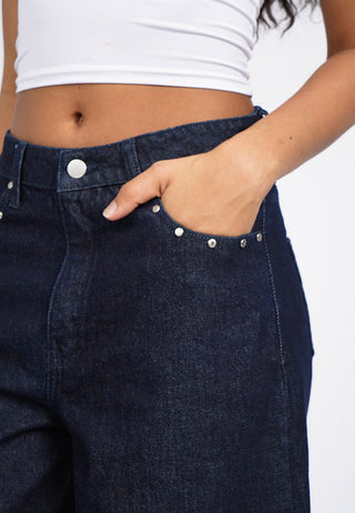 Barrel Denim Pants with Stud Details
