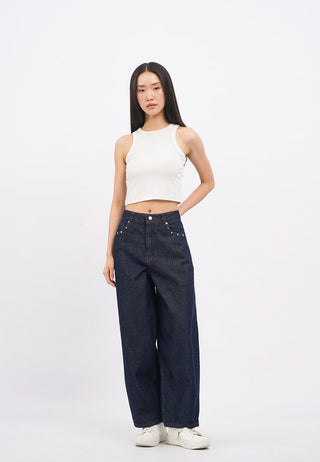 Barrel Denim Pants with Studs