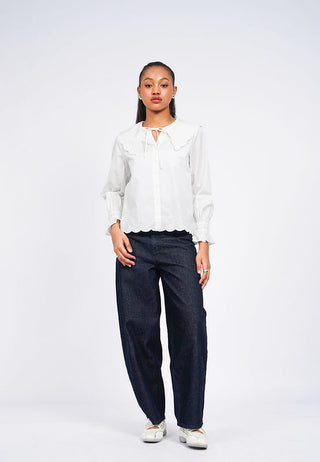 Barrel Denim Pants with Stud Details