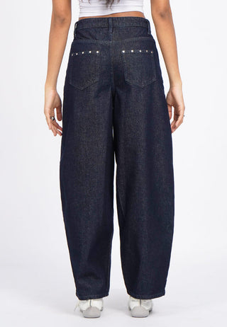 Barrel Denim Pants with Stud Details