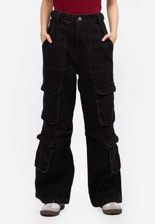 Wide Leg Multi Pocket Denim Pants