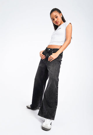 Studs Detail Wide Leg Denim Pants