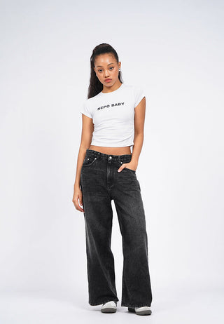 Studs Detail Wide Leg Denim Pants