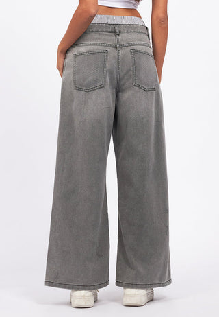 Double Waistband Wide Leg Jeans