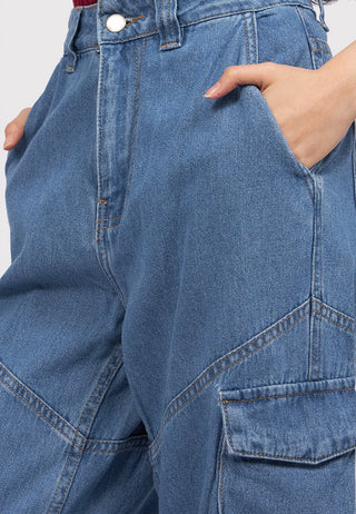 Wide Leg Cargo Denim Pants