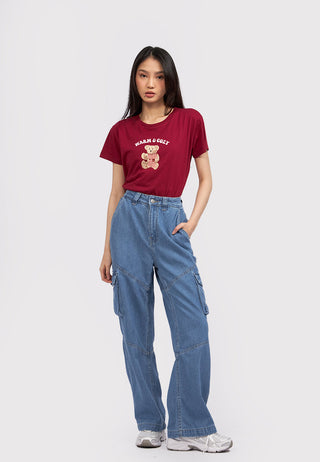 Wide Leg Cargo Denim Pants