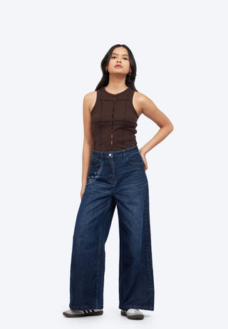 Printed Wide Leg Denim Pants