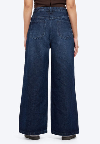 Printed Wide Leg Denim Pants