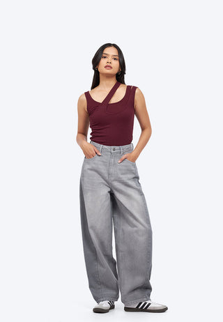 Two Tone Barrel Denim Pants