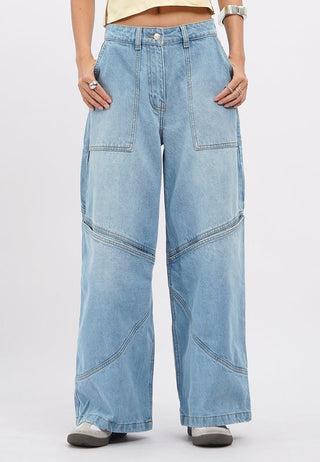 Contrast Stitch Wide Leg Jeans
