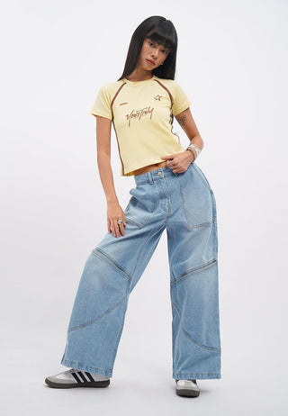 Contrast Stitch Wide Leg Jeans