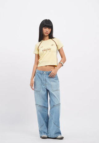 Contrast Stitch Wide Leg Jeans