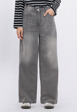 Printed Wide Leg Denim Pants