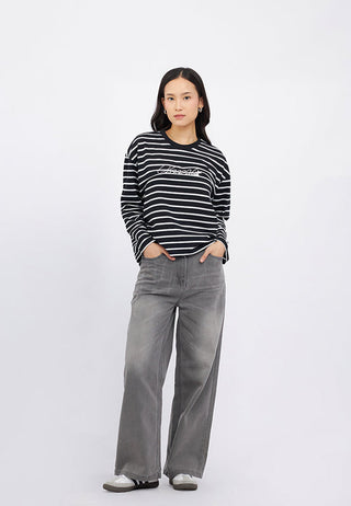 Printed Wide Leg Denim Pants