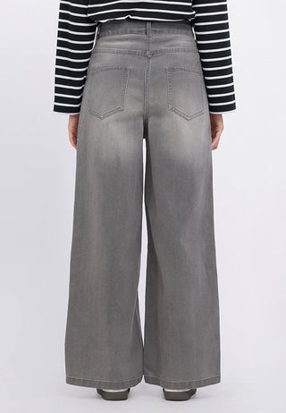 Printed Wide Leg Denim Pants