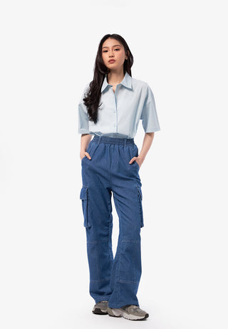 Wide Leg Cargo Denim Pants