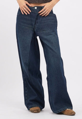 Overlap Waistband Wide Leg Jeans