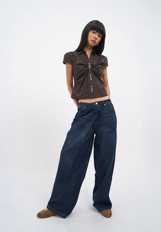 Overlap Waistband Wide Leg Jeans