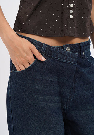 Overlap Waistband Wide Leg Jeans