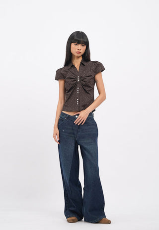 Overlap Waistband Wide Leg Jeans