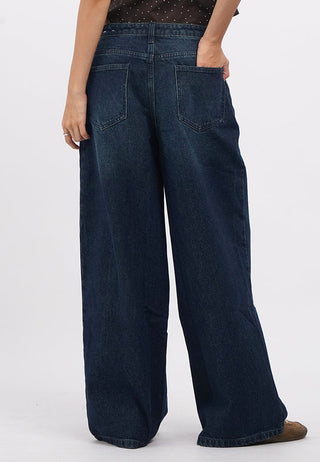 Overlap Waistband Wide Leg Jeans