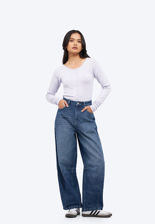Two Tone Barrel Denim Pants