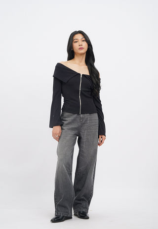Mid Rise Barrel Denim Pants