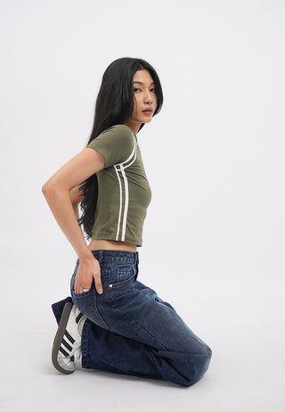Mid Rise Barrel Denim Pants