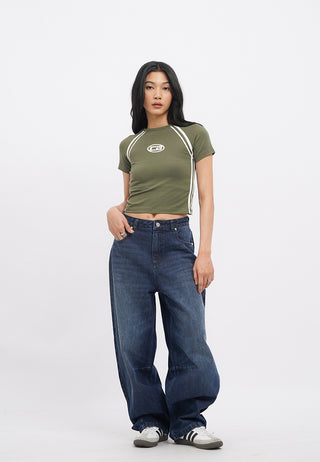 Mid Rise Barrel Denim Pants
