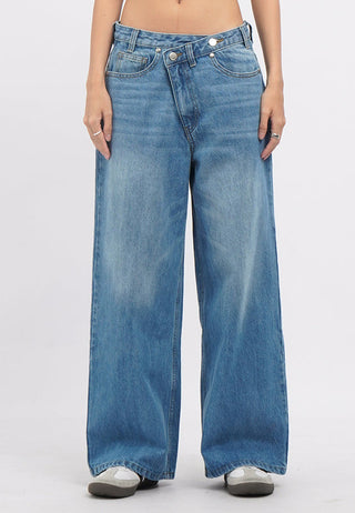 Cross Over Wide Leg Denim Pants