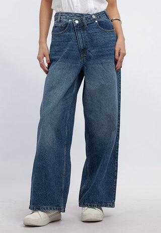 Cross Over Wide Leg Denim Pants